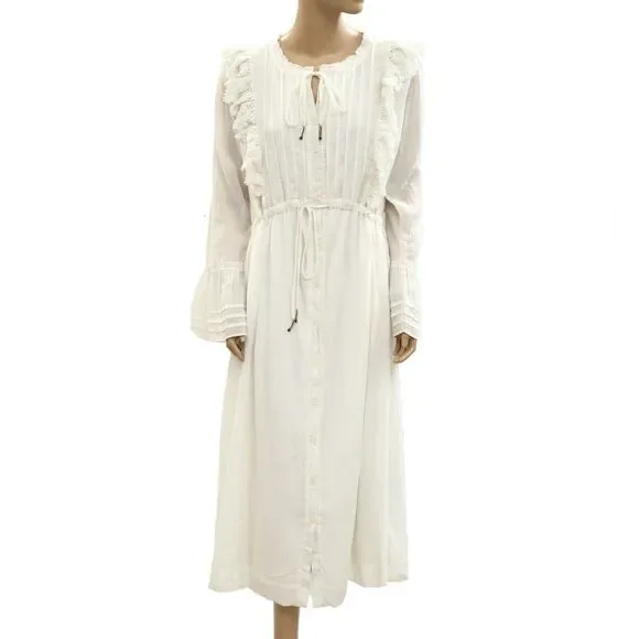 Free People Making Memories Midi Dress Buttondown Ruffle Crochet Lace S 284953 - Picture 5 of 10